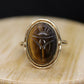 10k Tiger Eye BEETLE ring. 10k Oval Carved Beetle Scarab ring