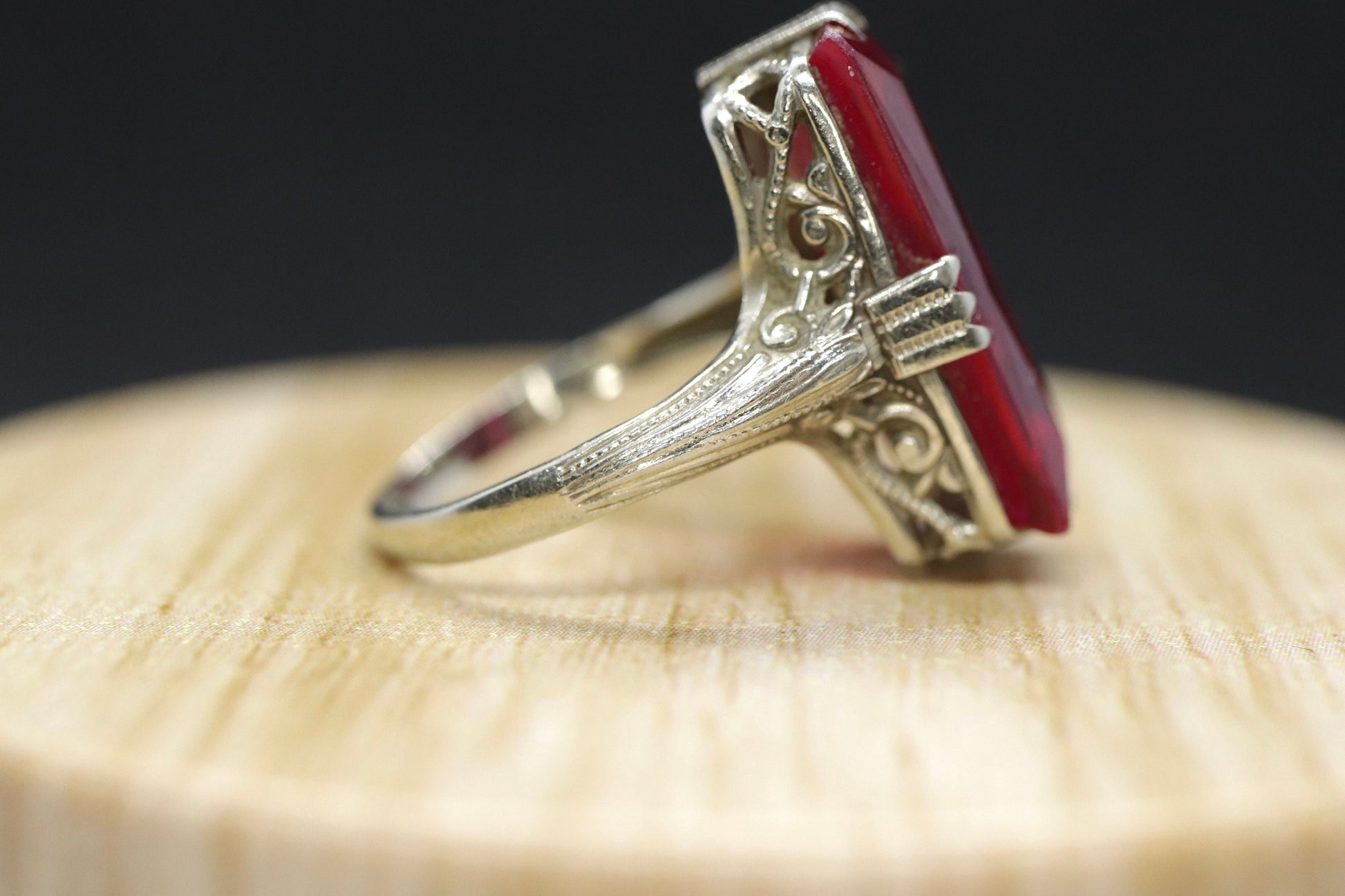 14k LC Ruby ring. Art Deco Filigree Ruby ring