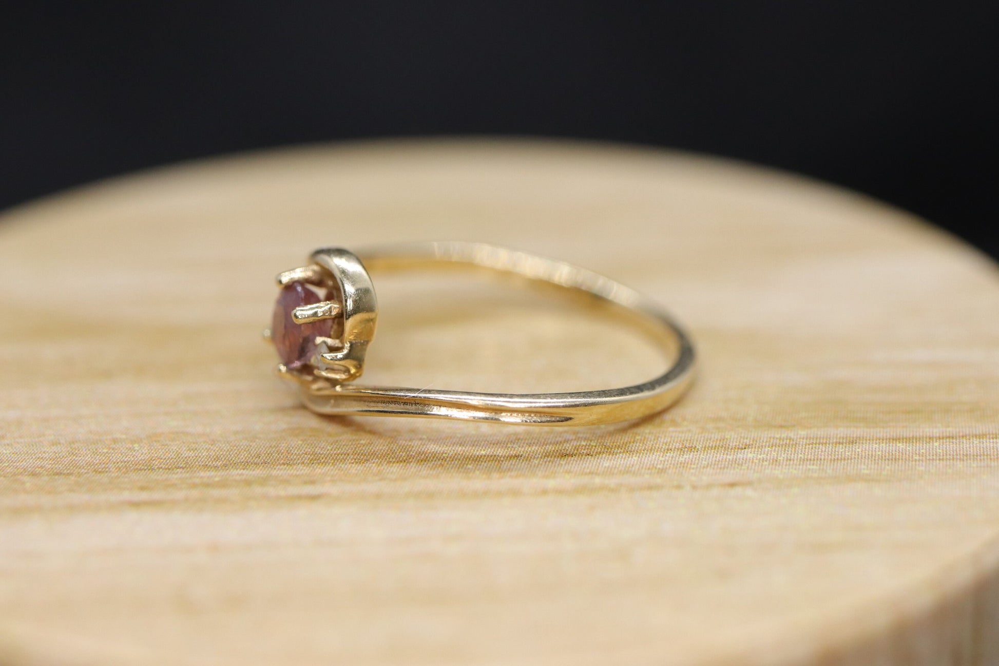 Dainty Ruby Ring. 10k round Ruby and Diamond Bypass ring