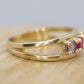 10k Yellow Gold  3 gemstone band. Ruby and Topaz band