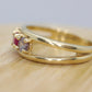 10k Yellow Gold  3 gemstone band. Ruby and Topaz band