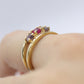 10k Yellow Gold  3 gemstone band. Ruby and Topaz band