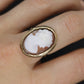 10k Cameo carved shell 10k signet ring. Bezel Set Budlong, Dockert & Armstrong Cameo ring