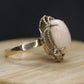 14k Large Oval Pink Angel Skin CORAL ring. Coral Cabochon statement ring (2365)
