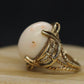 10k Large Oval Pink Angel Skin CORAL ring. Coral Cabochon statement ring