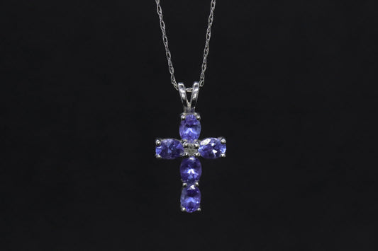 10k Tanzanite and diamond Cross Pendant. Crucifix Christian diamond necklace
