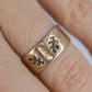 10k Wide Cigar band. Rose Gold Vintage Embossed Maple Oak Leaf design. 7.5mm sz6.75