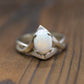 14k Large Opal Solitaire Claw set ring. Opal Bypass solitaire band.