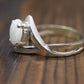 14k Large Opal Solitaire Claw set ring. Opal Bypass solitaire band.