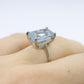 18k Aquamarine Solitaire ring. Huge Light Aquamarine 8.5ct Emerald cut gem. Engagement ring