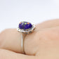 18k White Gold Enamel Ring. Tiny Roses painted enamel ring.