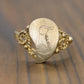 Signet Ring with letter I or J. 14k Yellow gold with Half Heart. Engraved letter I or J