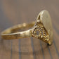 Signet Ring with letter I or J. 14k Yellow gold with Half Heart. Engraved letter I or J