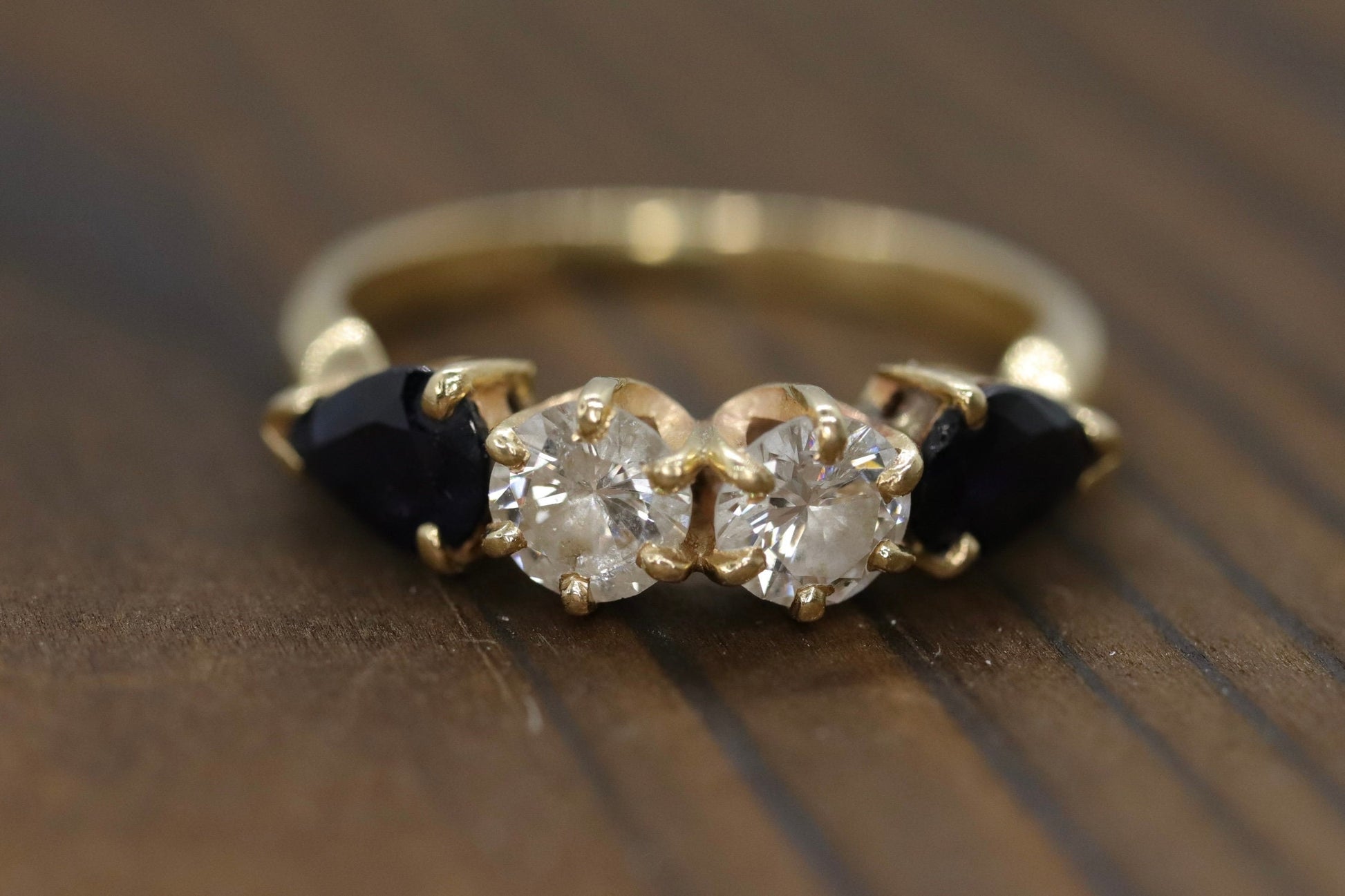 Stunning 14k 1/2ctw Diamond with pear sapphires ring. 14k Diamond and sapphire band.