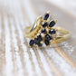 14k Sapphire Diamond Bypass ring. 14k Marquise Sapphire Flower Branch Vine cluster ring