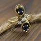 14k Sapphire Diamond Bypass ring. 14k Sapphire Flower Cones Vine cluster ring