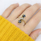 14k Sapphire Diamond Bypass ring. 14k Sapphire Flower Cones Vine cluster ring