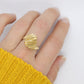 Bypass Twist diamond cut 14k Yellow Gold ring. 14k precious open scroll ring