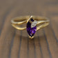 Marquise Amethyst 10k Gold ring. Amethyst and diamond Ring.