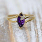 Marquise Amethyst 10k Gold ring. Amethyst and diamond Ring.
