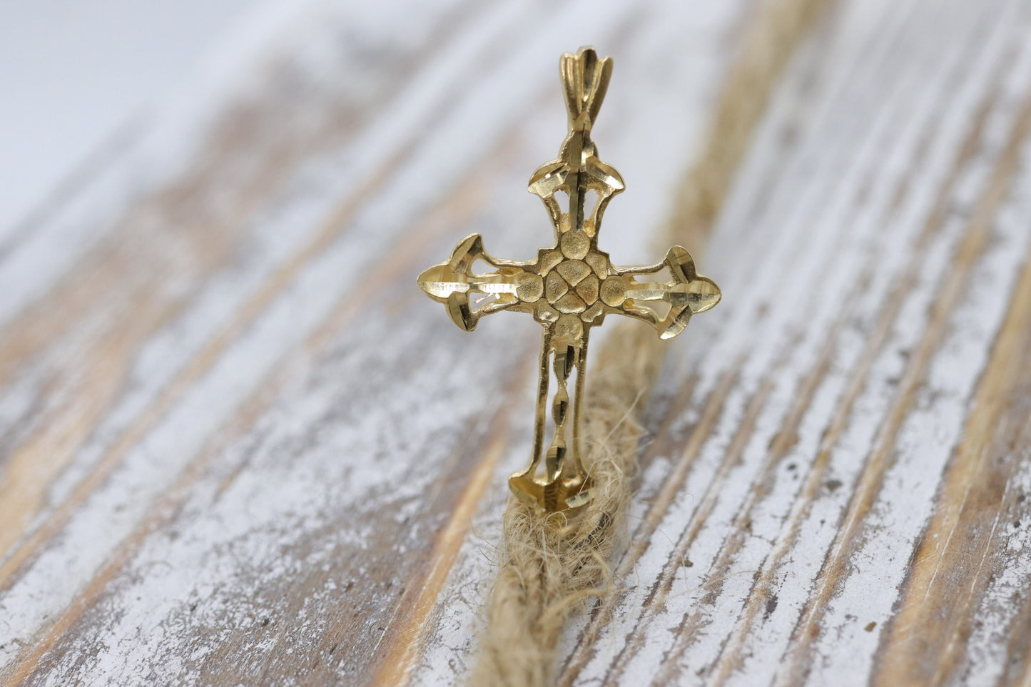 14k Gold Cross Crucifix . 14k engraved cross