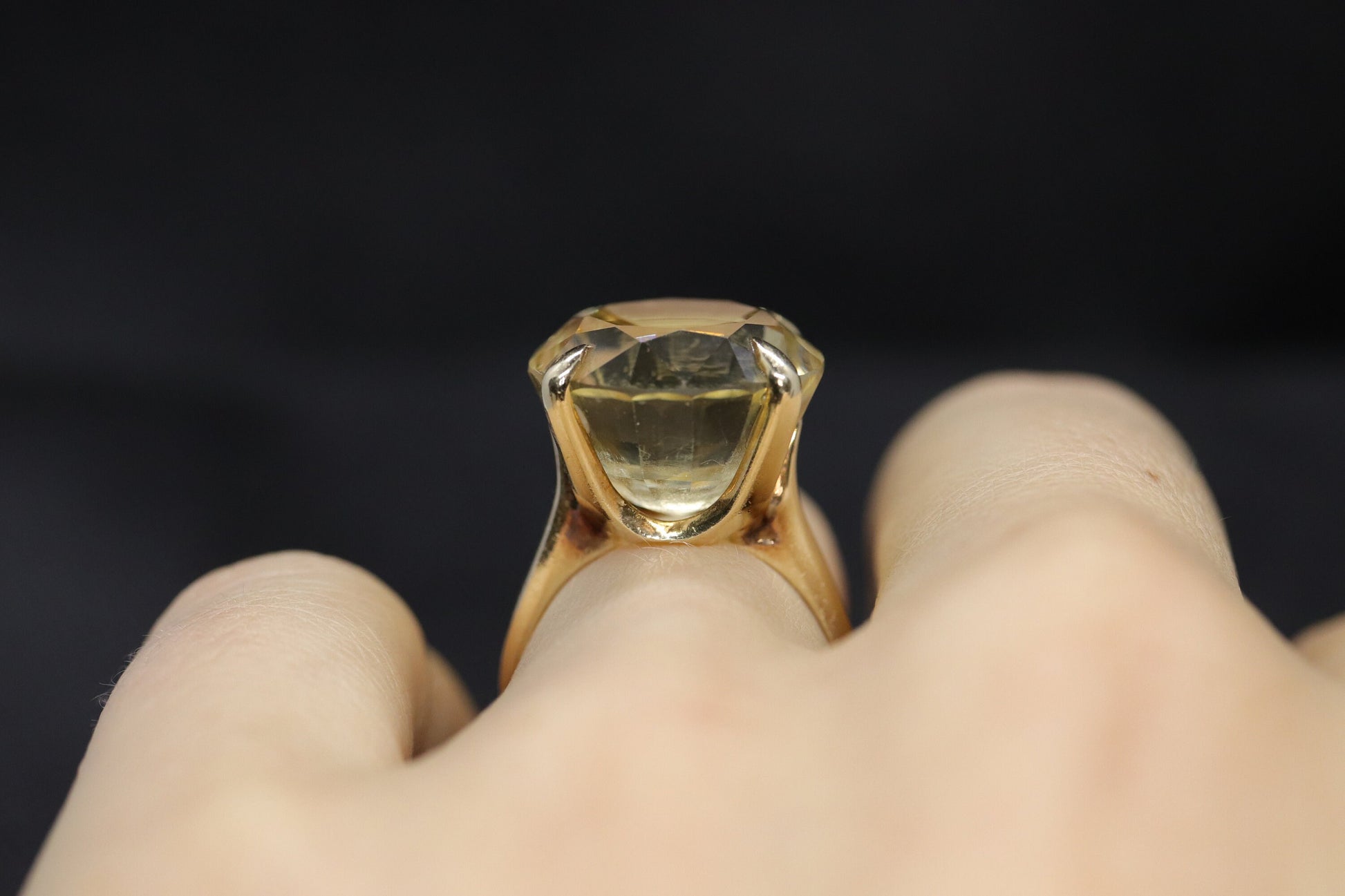 Large Yellow Citrine ring. 14k yellow gold Heavy Large Prong Set Round Citrine