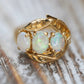 14k Opal Trio ring. Triple OPAL Crystal and Filigree leaves statement ring.