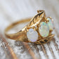 14k Opal Trio ring. Triple OPAL Crystal and Filigree leaves statement ring.