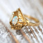 14k Opal Trio ring. Triple OPAL Crystal and Filigree leaves statement ring.