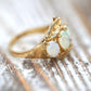 14k Opal Trio ring. Triple OPAL Crystal and Filigree leaves statement ring.