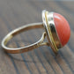 18k Large Oval Orange CORAL ring. 18k Coral Cabochon bezel set statement ring