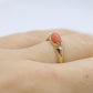 14k Coral Pink Cabochon ring. Thin Peach coral band.