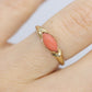 14k Coral Pink Cabochon ring. Thin Peach coral band.
