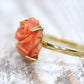 14k Coral Carved Pink Cabochon ring. 14k CARVED Rose flower Peach Coral solitaire.