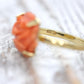 14k Coral Carved Pink Cabochon ring. 14k CARVED Rose flower Peach Coral solitaire.