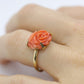 14k Coral Carved Pink Cabochon ring. 14k CARVED Rose flower Peach Coral solitaire.
