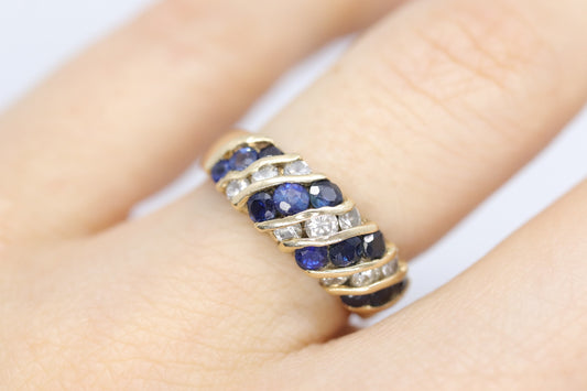 Stunning 14k Diamond and Sapphires Band. 14k Diamond and sapphire channel ring.