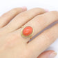 18k Large Oval Orange CORAL ring. 18k Coral Cabochon bezel set statement ring