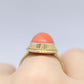 18k Large Oval Orange CORAL ring. 18k Coral Cabochon bezel set statement ring