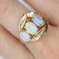 14k Opal Trio ring. Triple OPAL Crystal and Filigree leaves statement ring.