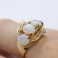 14k Opal Trio ring. Triple OPAL Crystal and Filigree leaves statement ring.