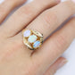 14k Opal Trio ring. Triple OPAL Crystal and Filigree leaves statement ring.