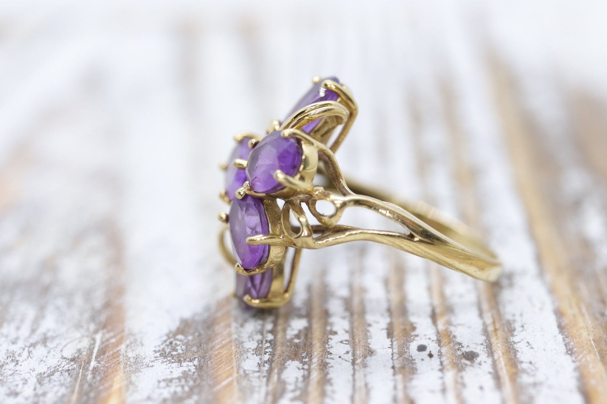 Oval Amethyst cluster ring. 14k Yellow gold Amethyst Cluster ring