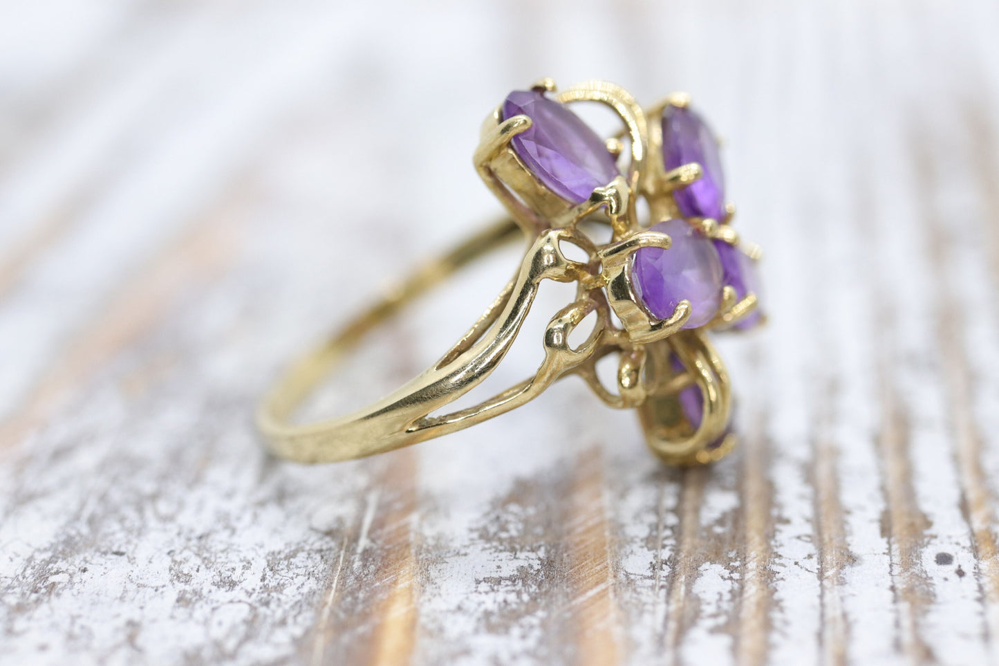 Oval Amethyst cluster ring. 14k Yellow gold Amethyst Cluster ring