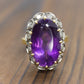 Vintage 1940s Large Amethyst and Diamond Handmade 18k Yellow White Gold Ring sz 6.5, Engagement ring, cocktail ring, February Amethyst