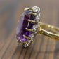 Vintage 1940s Large Amethyst and Diamond Handmade 18k Yellow White Gold Ring sz 6.5, Engagement ring, cocktail ring, February Amethyst