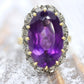 Vintage 1940s Large Amethyst and Diamond Handmade 18k Yellow White Gold Ring sz 6.5, Engagement ring, cocktail ring, February Amethyst