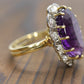 Vintage 1940s Large Amethyst and Diamond Handmade 18k Yellow White Gold Ring sz 6.5, Engagement ring, cocktail ring, February Amethyst