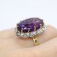 Vintage 1940s Large Amethyst and Diamond Handmade 18k Yellow White Gold Ring sz 6.5, Engagement ring, cocktail ring, February Amethyst