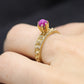 Linde RED PINK STAR Ruby Solitaire ring. 10k Yellow gold.